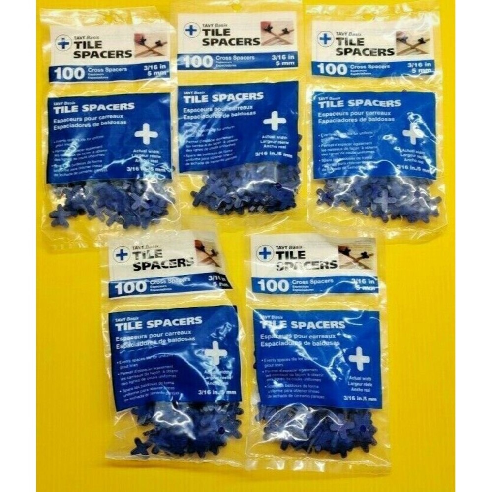(5 Bags)Tavy Basix Cross Tile Grout Spacers 3/16in 5mm 500pc Pack New(5x 100pcs)